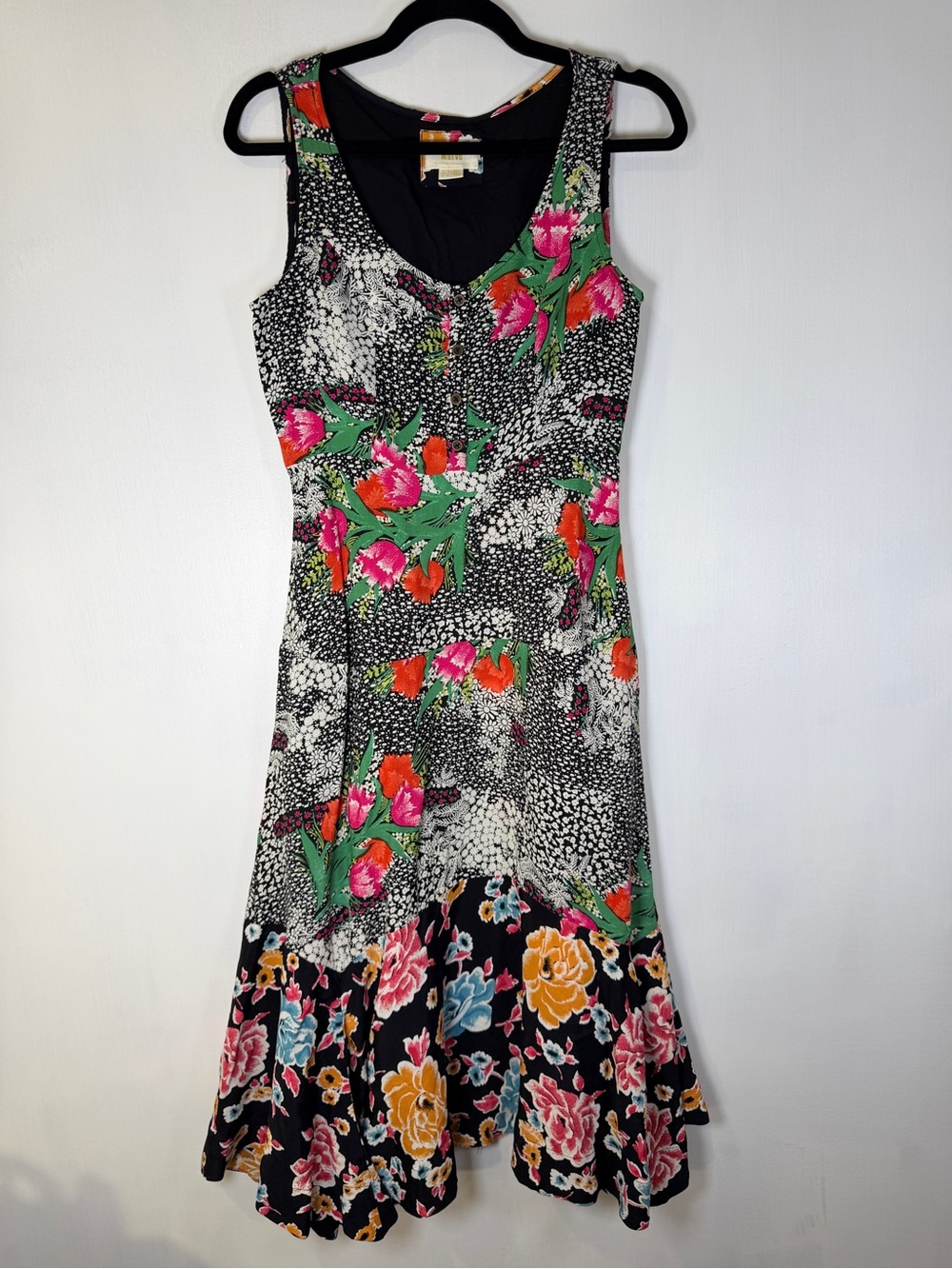 Maeve Anthropologie Black‎ Floral 100% Viscose Midi Sun Dress Sz 4